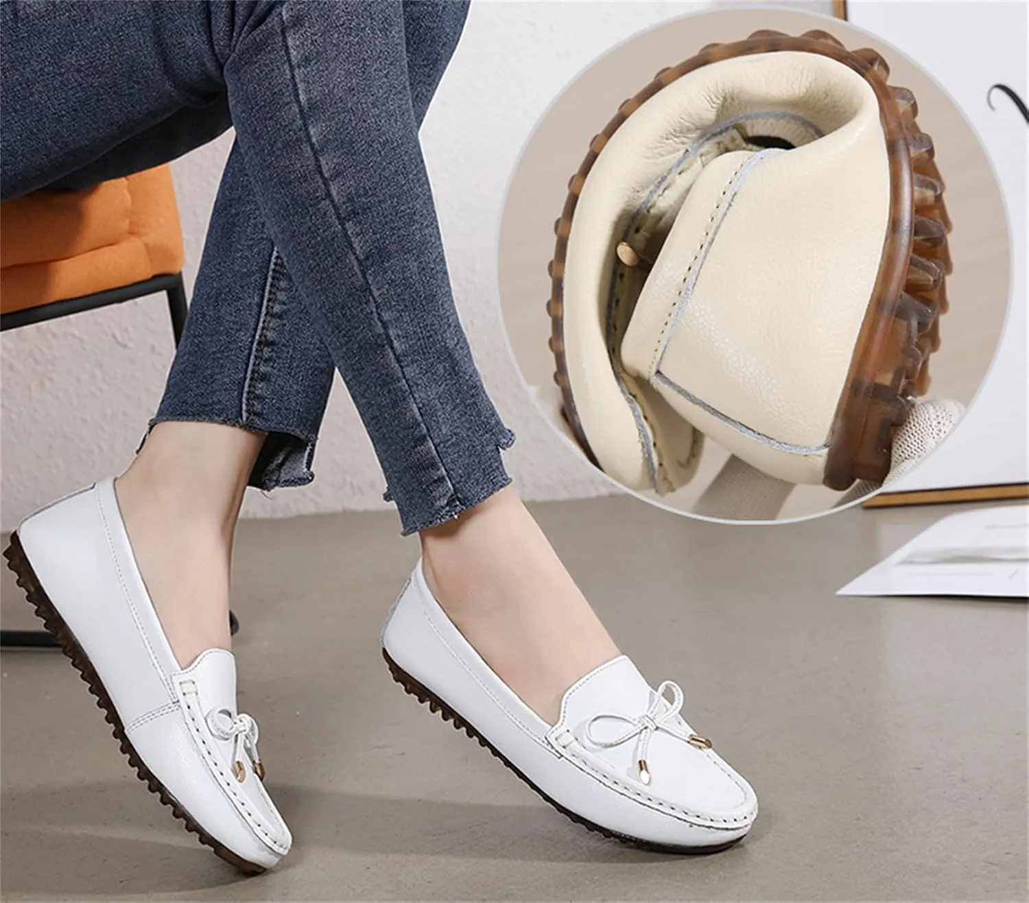 Women's Slip on Leather Driving Moccasins Soft Dress Loafers Flats Shoes with Bowknot