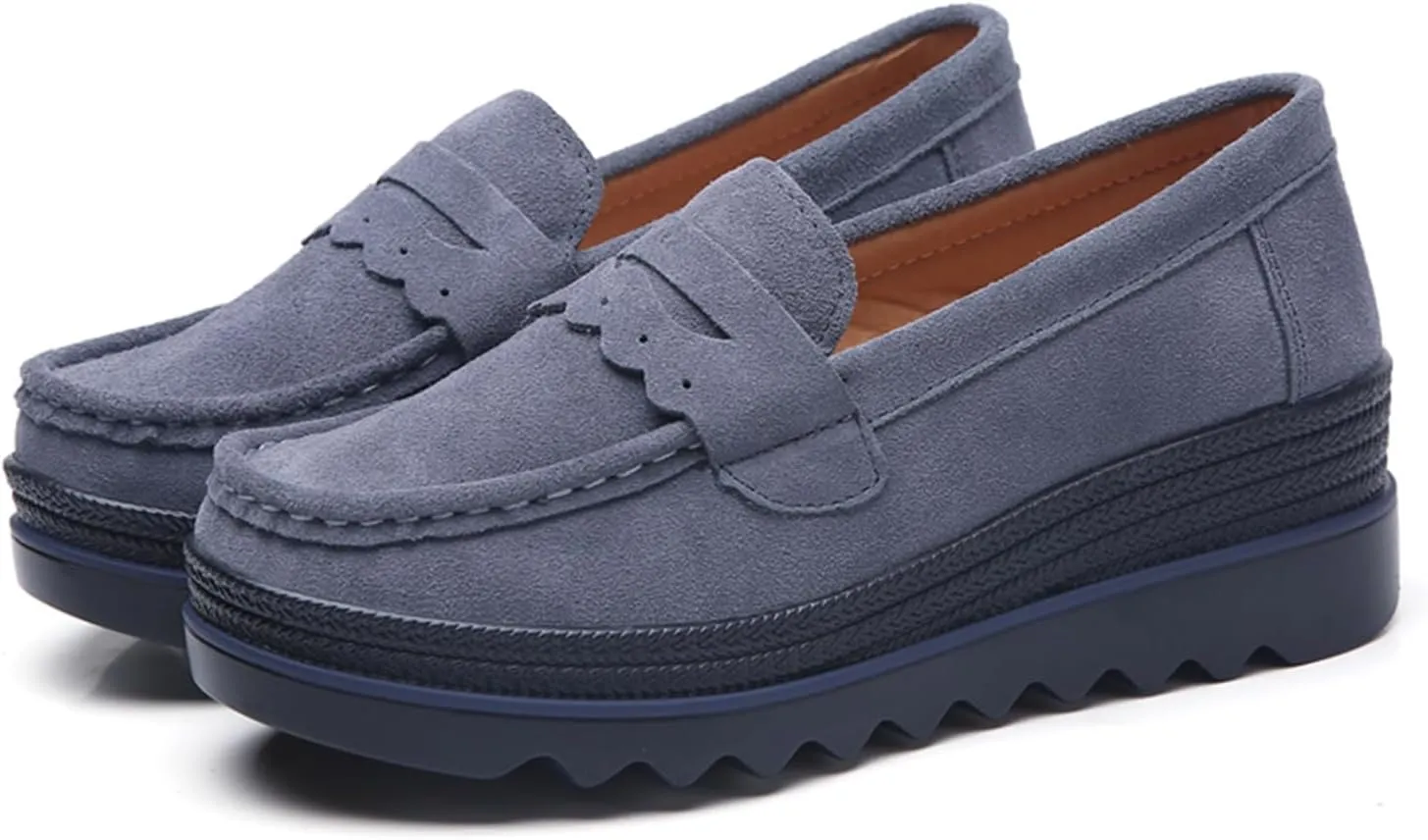 Women's Slip On Platform Shoes Comfort Suede Moccasins Low Top Wedge Loafers