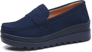 Women's Slip On Platform Shoes Comfort Suede Moccasins Low Top Wedge Loafers