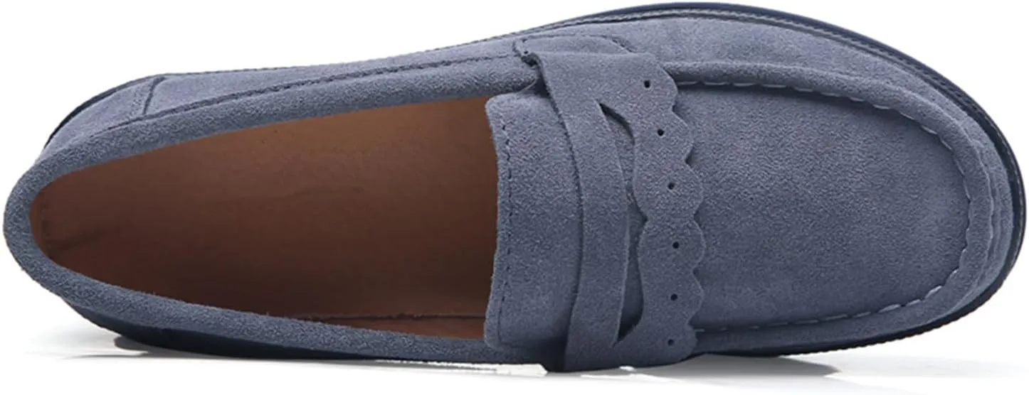 Women's Slip On Platform Shoes Comfort Suede Moccasins Low Top Wedge Loafers