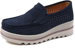 Women's Slip On Platform Shoes Comfort Suede Moccasins Low Top Wedge Loafers