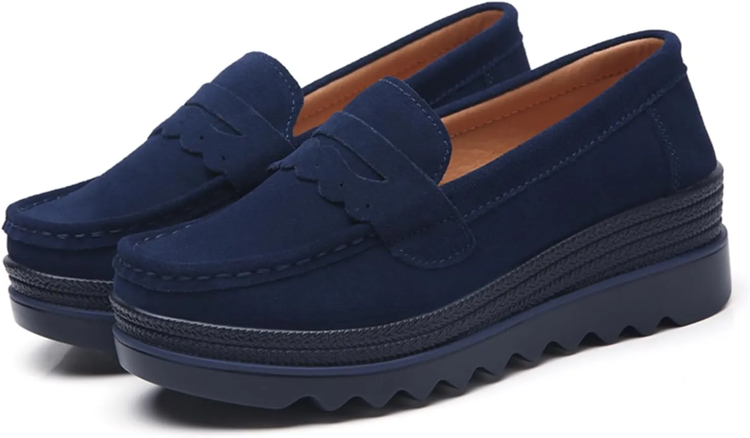 Women's Slip On Platform Shoes Comfort Suede Moccasins Low Top Wedge Loafers