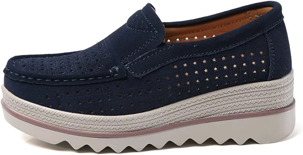 Women's Slip On Platform Shoes Comfort Suede Moccasins Low Top Wedge Loafers