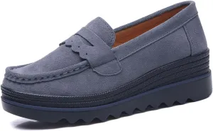 Women's Slip On Platform Shoes Comfort Suede Moccasins Low Top Wedge Loafers