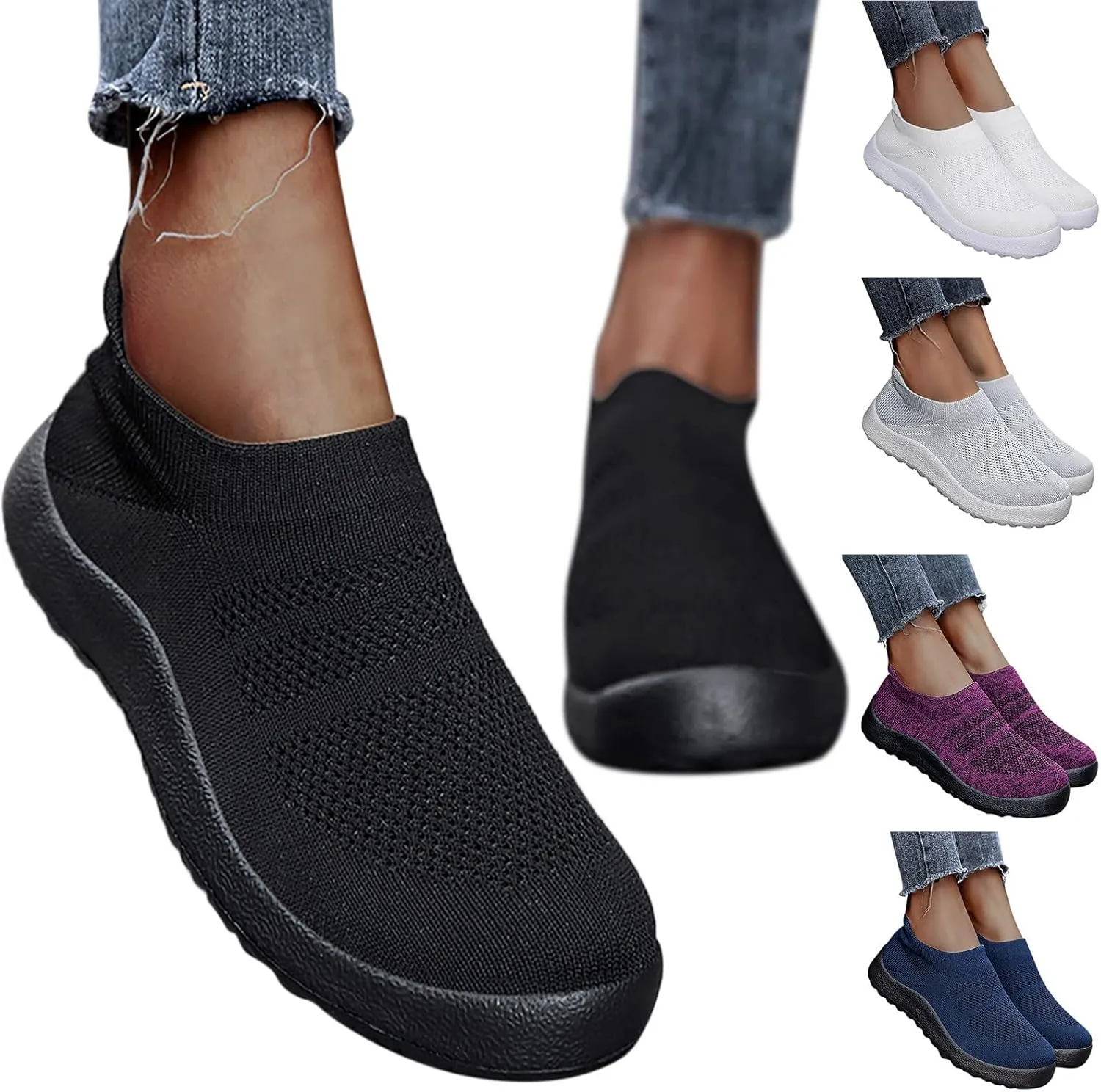Womens Slip on Walking Shoes Comfort Lightweight Mens Running Shoes Wide Width Casual Shoes for Fall Chunky Sneakers Black Tennis Shoe Loafers Shoe