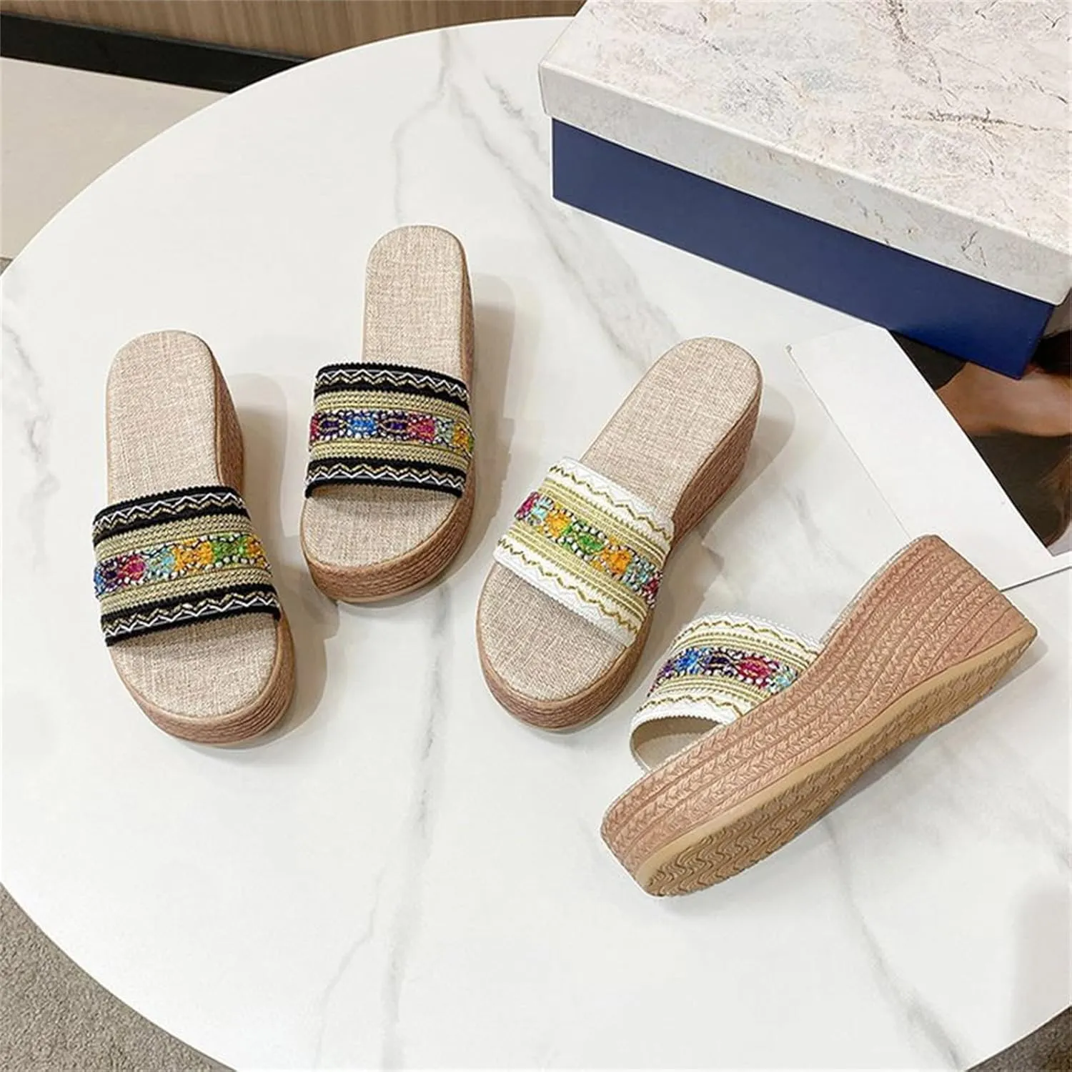 Women's Slippers Colorful Ribbon One Line Open Toe Platform Wedge Heel Thick Sole Knee High Slipper Socks for Women s