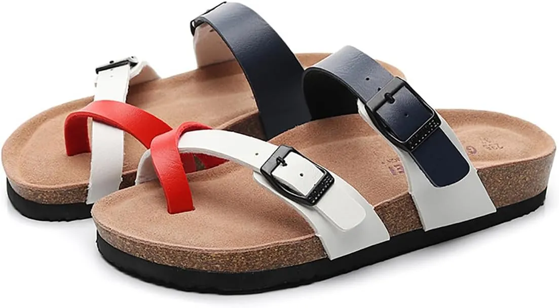 Women's Slippers,Men's and Women's Cork Mules Color-blocked Summer Shoes Open-toe Couple Flip flops Beach Soft Sandals