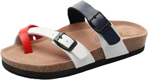 Women's Slippers,Men's and Women's Cork Mules Color-blocked Summer Shoes Open-toe Couple Flip flops Beach Soft Sandals