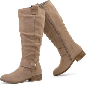 Women's Slouchy Knee High Boots, Comfortable and Fashionable Round Toe Riding Combat Boots for Fall and Winter Wear for Women.