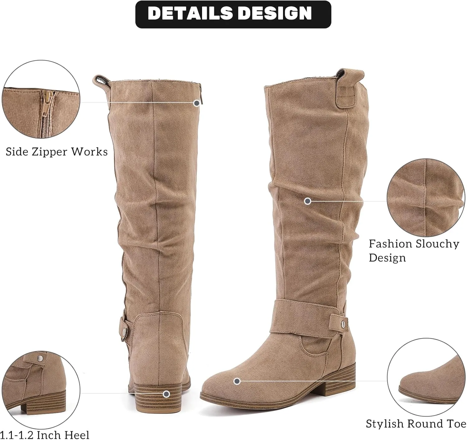 Women's Slouchy Knee High Boots, Comfortable and Fashionable Round Toe Riding Combat Boots for Fall and Winter Wear for Women.