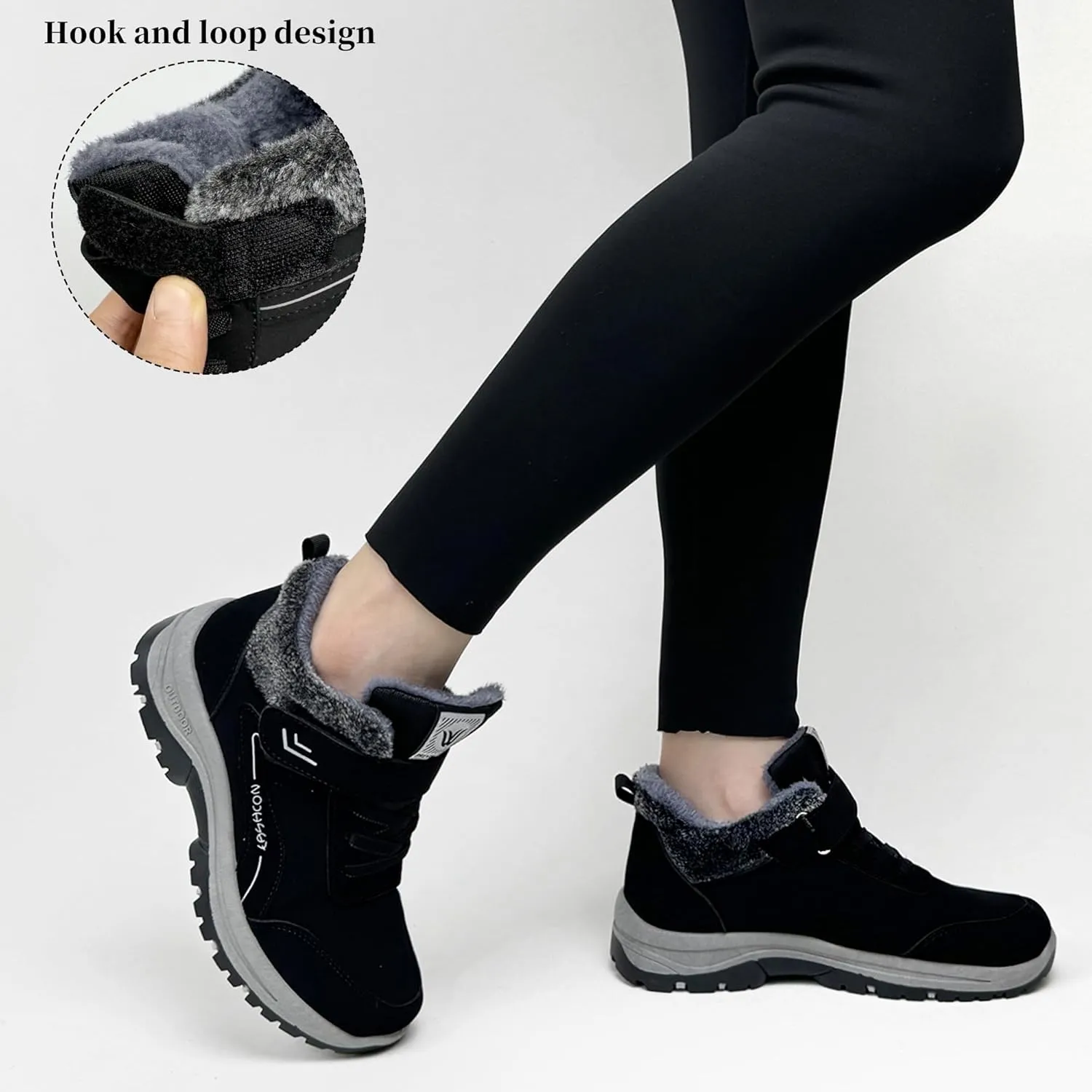 Womens Snow Boots Winter Shoes with Warm Fur Lined Waterproof Thermal Ankle Booties Comfortable Outdoor Anti Slip Shoe Hook Loop