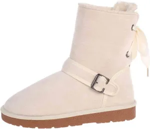 Women's Snow Boots Winter Warm Fleece Lined Ankle Booties Buckle Lace Up Insulated Flat Comfy Mid Carf Knight Boot