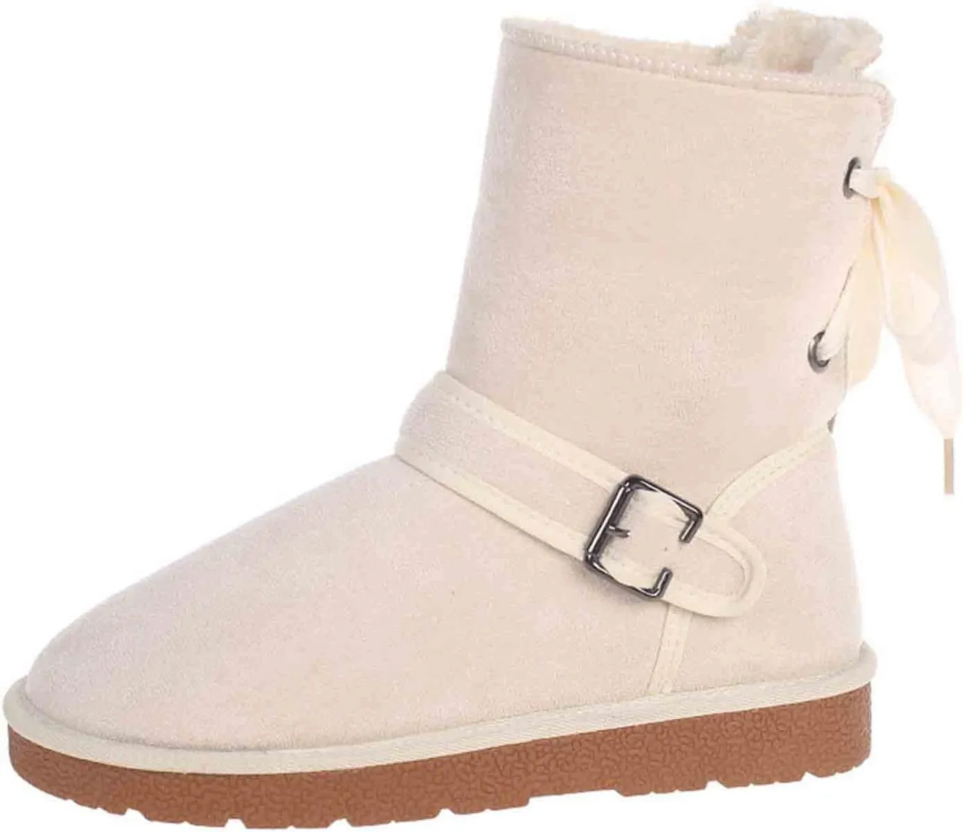 Women's Snow Boots Winter Warm Fleece Lined Ankle Booties Buckle Lace Up Insulated Flat Comfy Mid Carf Knight Boot