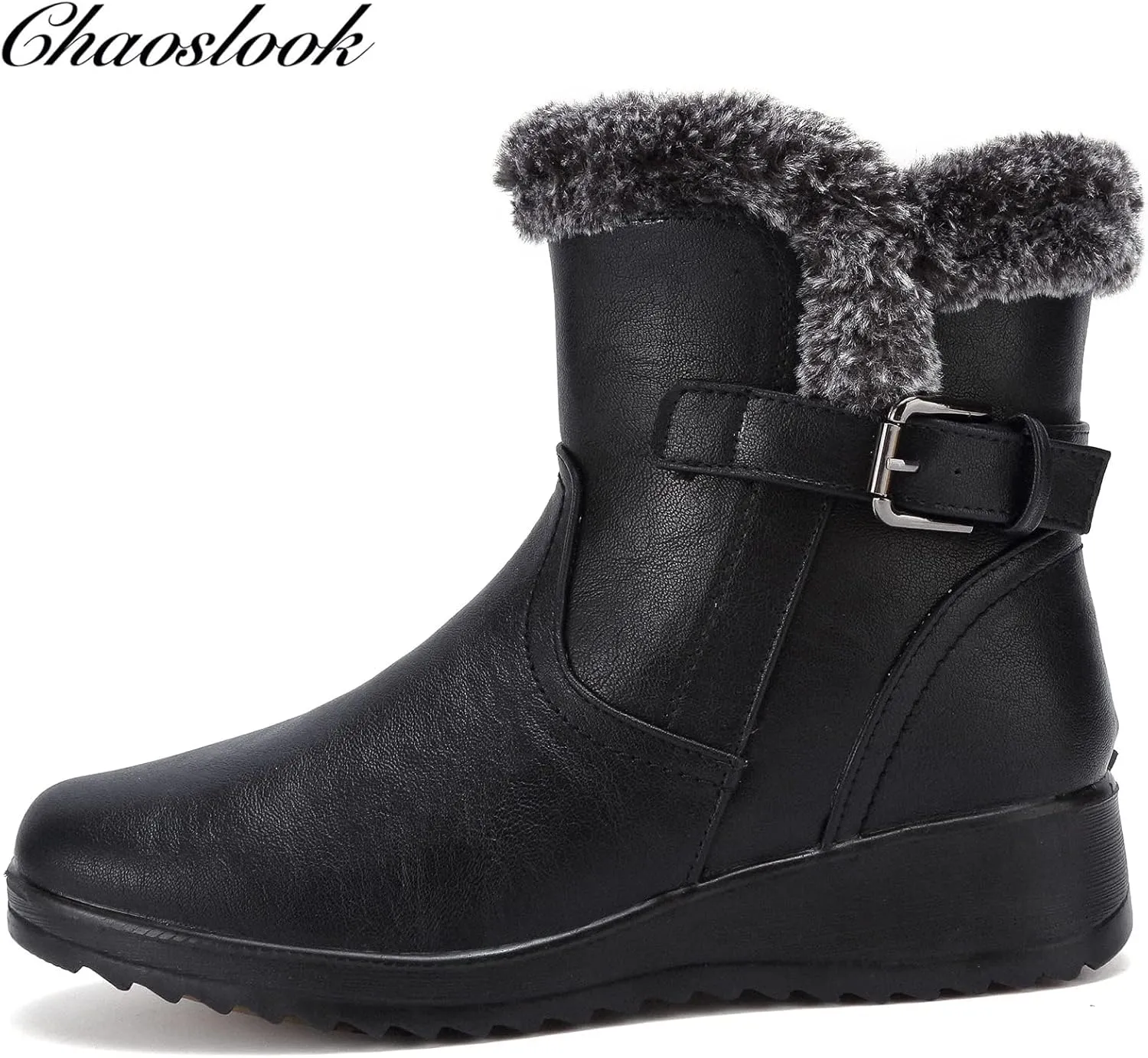 Womens Snow Boots with Zipper Waterproof Leather Fur Lined Winter Warm Boots for Women Comfortable Platform Fashion Ankle Booties