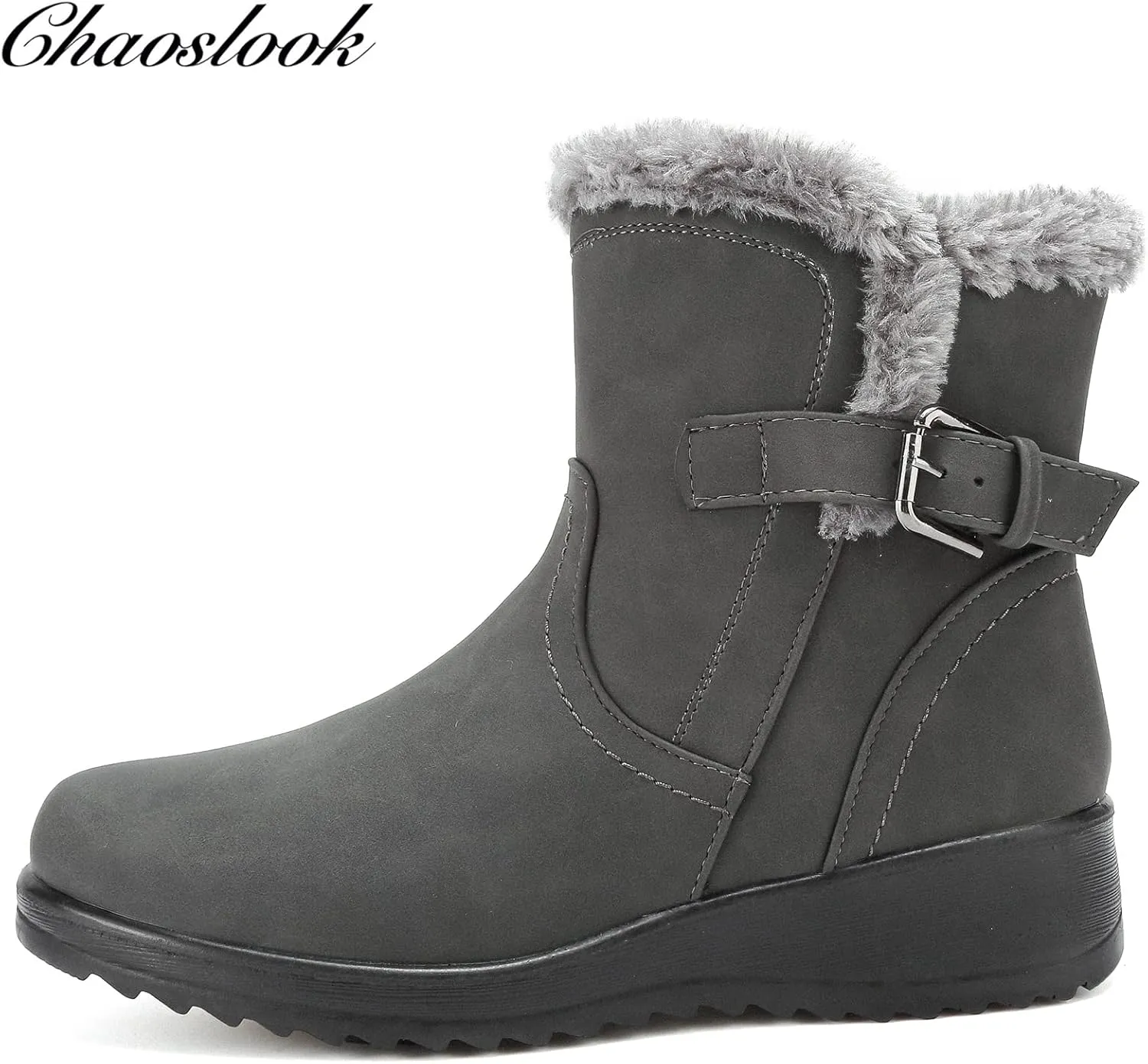 Womens Snow Boots with Zipper Waterproof Leather Fur Lined Winter Warm Boots for Women Comfortable Platform Fashion Ankle Booties