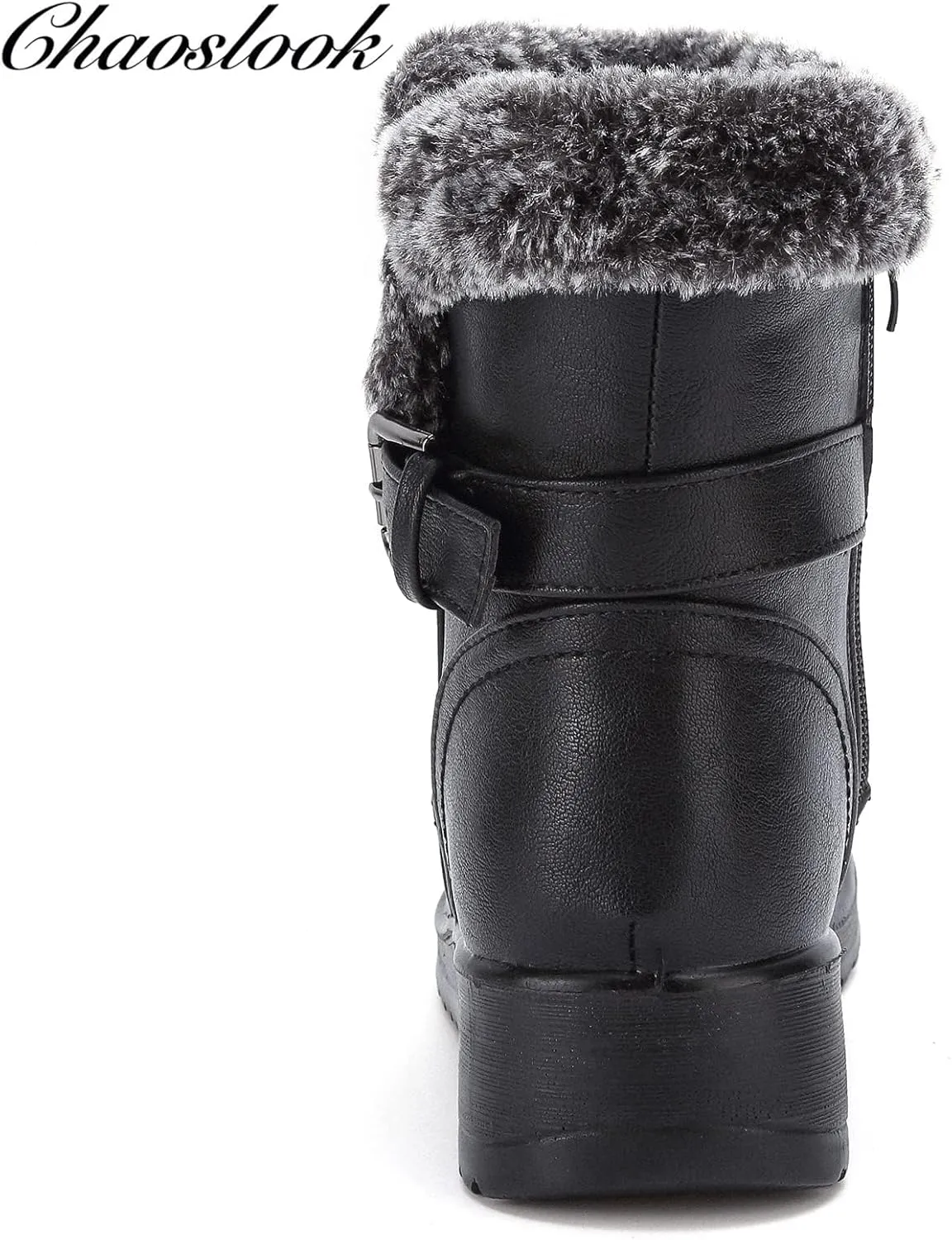 Womens Snow Boots with Zipper Waterproof Leather Fur Lined Winter Warm Boots for Women Comfortable Platform Fashion Ankle Booties