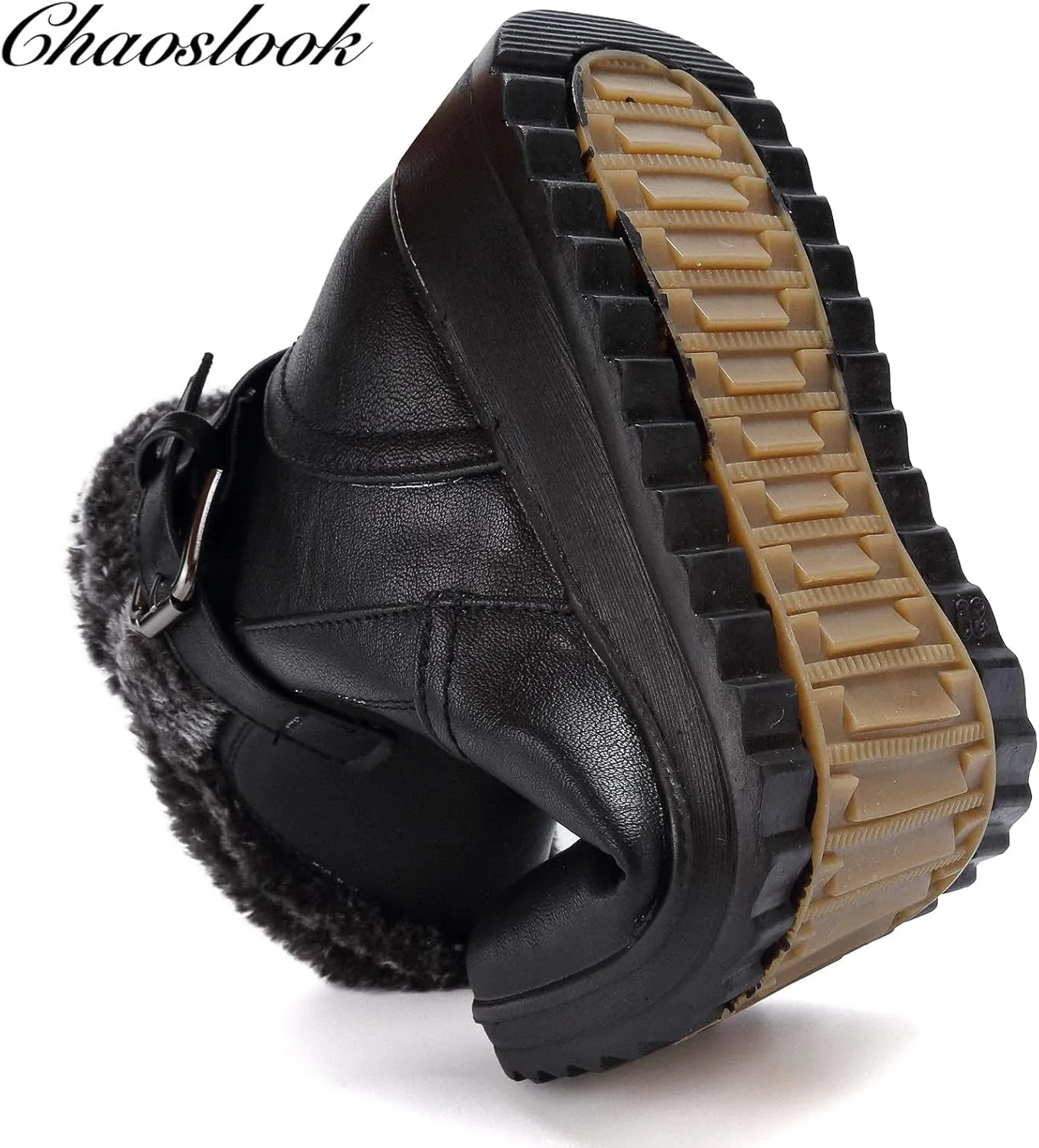 Womens Snow Boots with Zipper Waterproof Leather Fur Lined Winter Warm Boots for Women Comfortable Platform Fashion Ankle Booties
