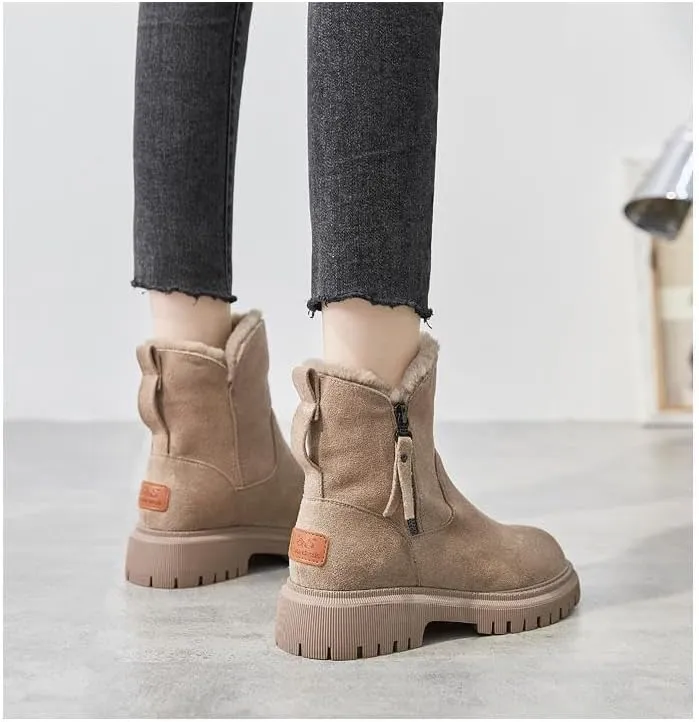Women's Solid Color Fluffy Boots, Side Zipper Platform Soft Sole Plush Lined Winter Boots, Non-slip Warm Snow Boots