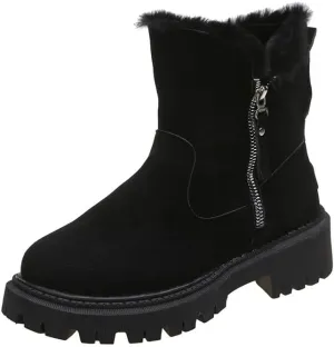 Women's Solid Color Fluffy Boots, Side Zipper Platform Soft Sole Plush Lined Winter Boots, Non-slip Warm Snow Boots