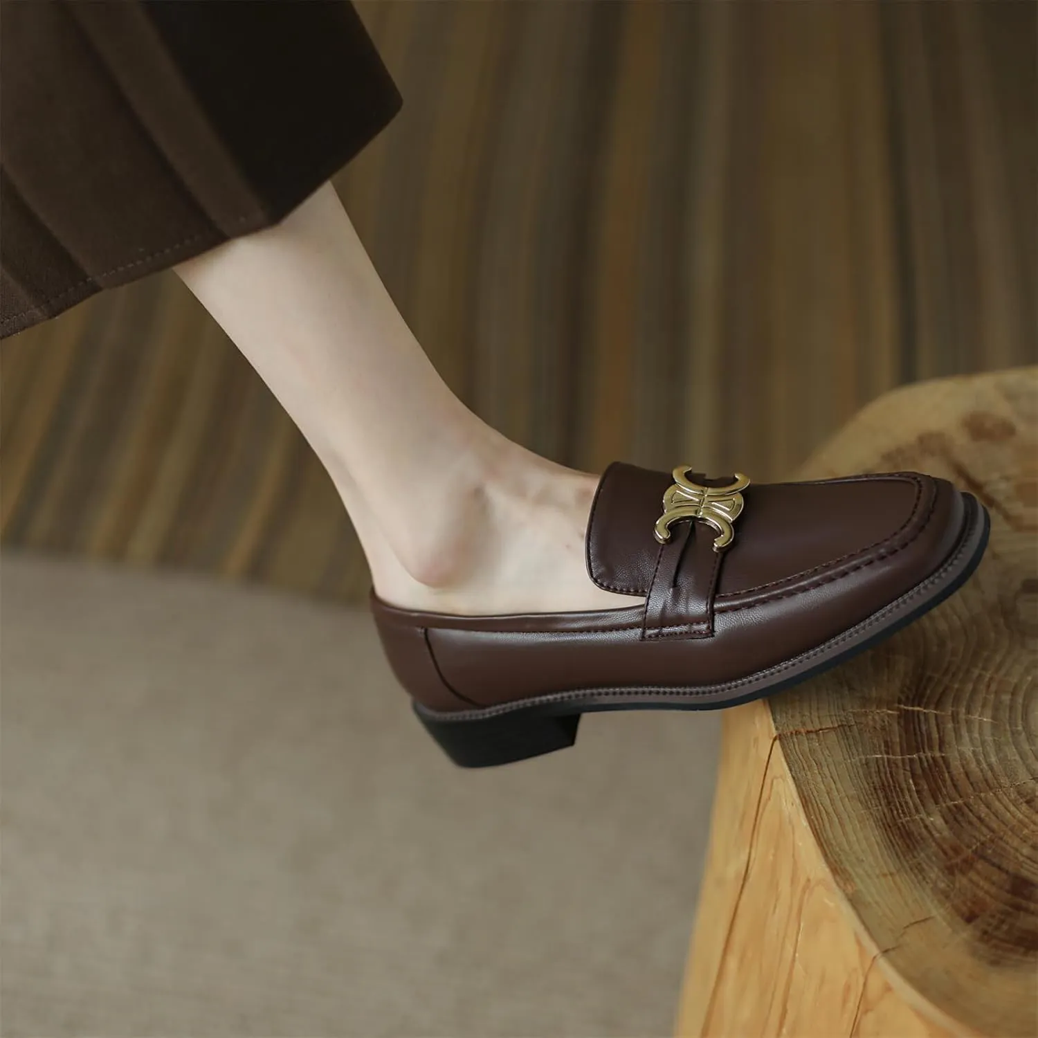 Women's Square Closed Toe Flats Loafers Pull-On Gold Metallic Comfortable Chunky Low Heel Office Cosplay Student Work Casual Comfortable Fashion Business Daily Wear Dress Shoes