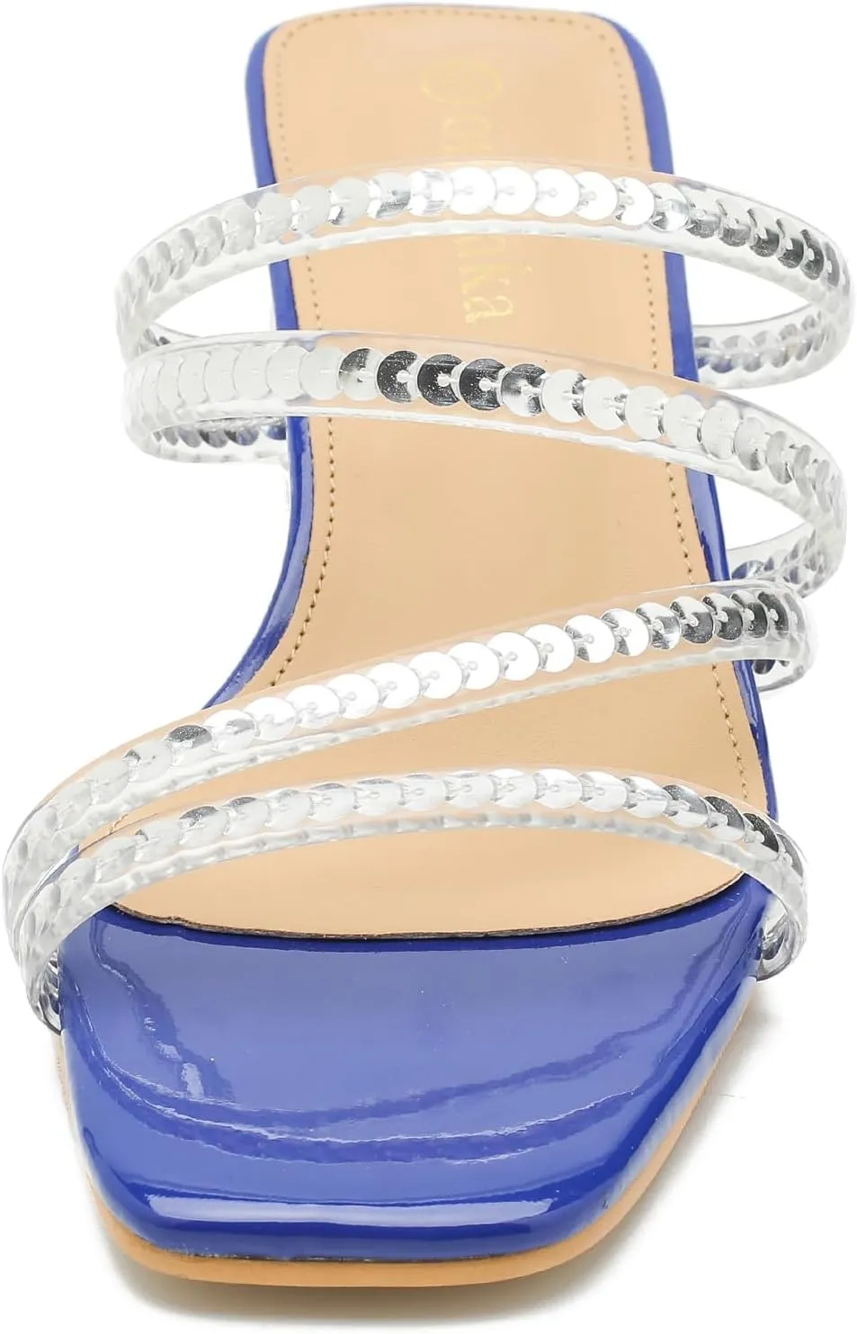 Women's Square Toe Heeled Sandals Strappy Heels Low Chunky Block Clear Heel Mules Slip on Wedding Bridal Party Dress Shoes