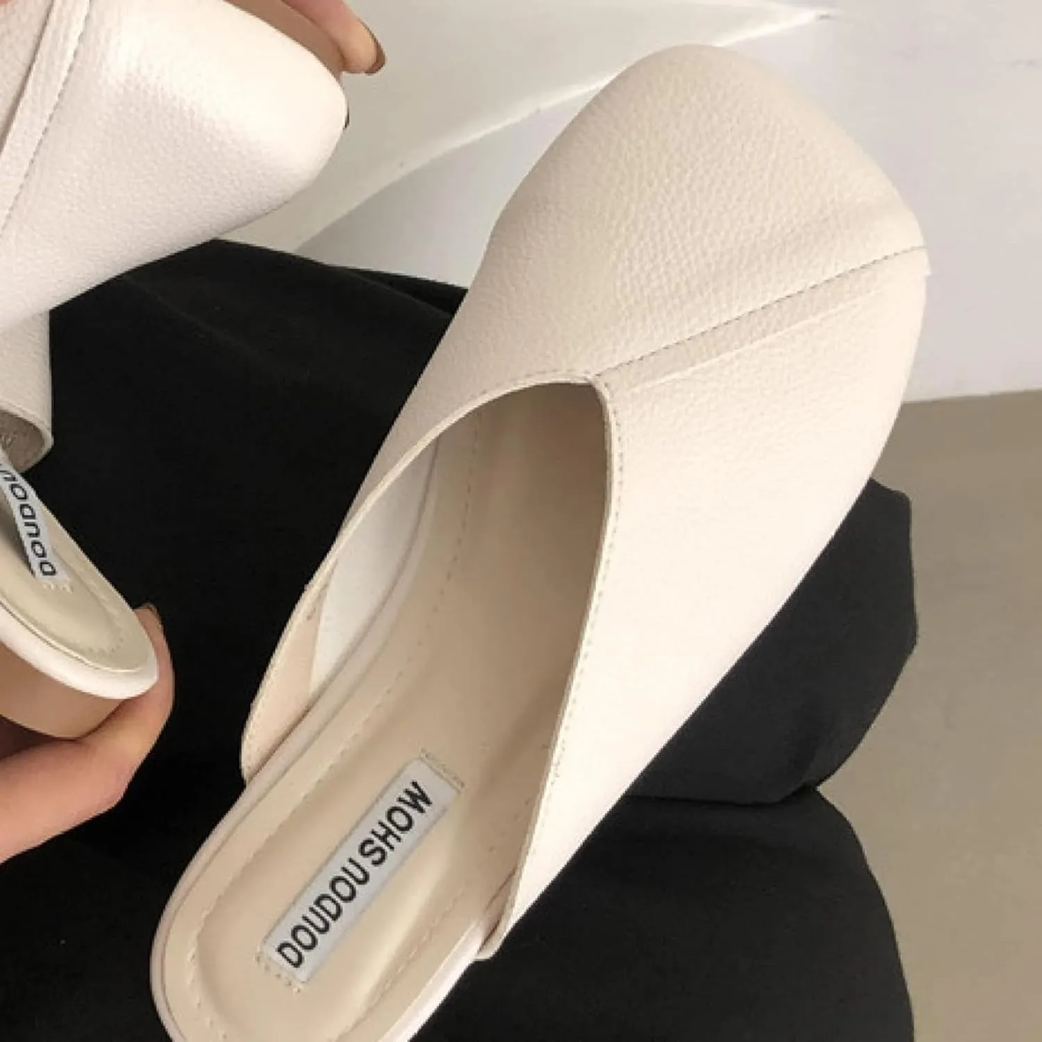 Women's Square Toe Mule Sandals, Soft Ultra-fine Fiber, Low Heel, Outdoor Walking, Backless Sandals, Slippers
