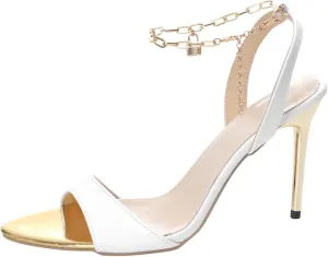 Women's Stiletto Pump Heeled Sandals Fashion Pointed Toe Open Toe Metal Chain Ankle Straps Thin High Heel Shoes Dressy Comfy Ladies Casual Shoes