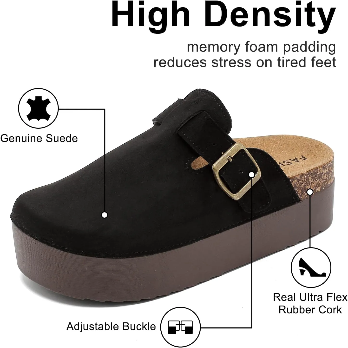 Women's Suede Clogs Leather Platform Mules Cork Footbed Sandals Comfort Potato Shoes with Arch Support Adjustable Buckle Slip On Slippers Brown