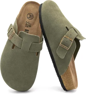 Women's Suede Clogs Men's Slip-On Mules Non-Slip Potato Shoes Arch Support Sandals with Adjustable Buckle for Indoor & Outdoor Use