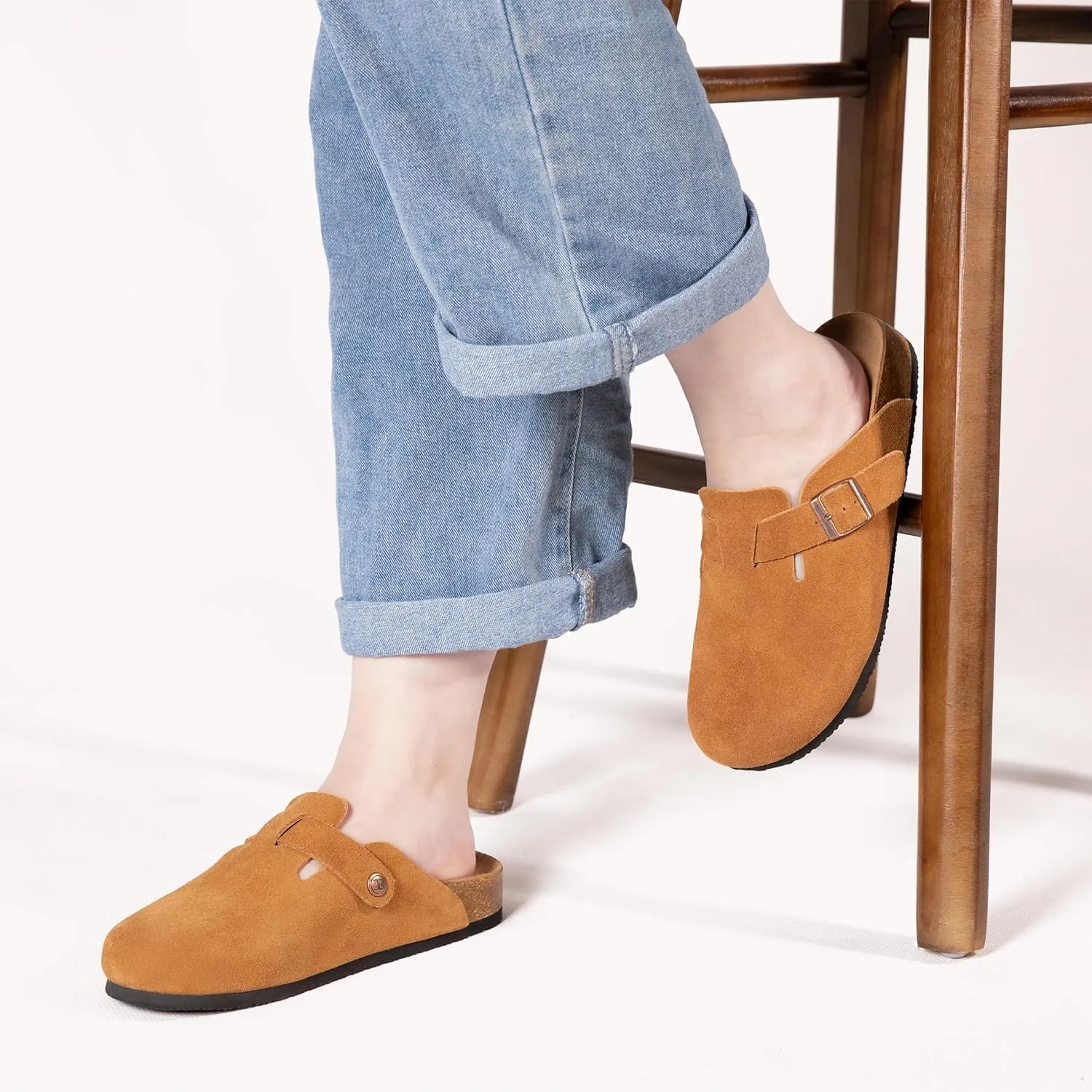 Women's Suede Clogs Men's Slip-On Mules Non-Slip Potato Shoes Arch Support Sandals with Adjustable Buckle for Indoor & Outdoor Use