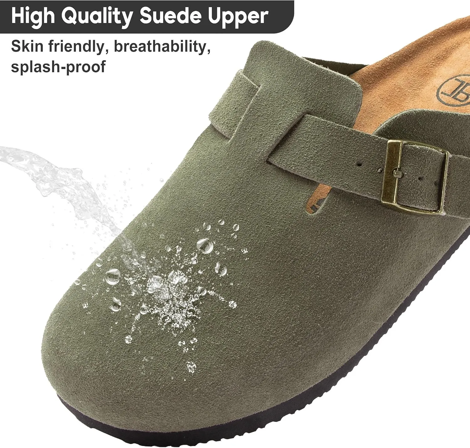 Women's Suede Clogs Men's Slip-On Mules Non-Slip Potato Shoes Arch Support Sandals with Adjustable Buckle for Indoor & Outdoor Use