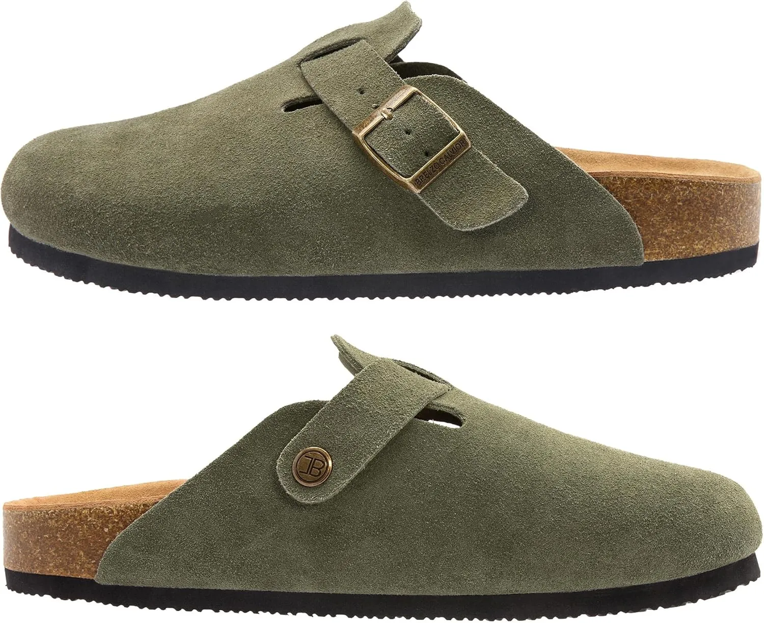 Women's Suede Clogs Men's Slip-On Mules Non-Slip Potato Shoes Arch Support Sandals with Adjustable Buckle for Indoor & Outdoor Use