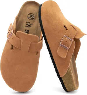 Women's Suede Clogs Men's Slip-On Mules Non-Slip Potato Shoes Arch Support Sandals with Adjustable Buckle for Indoor & Outdoor Use