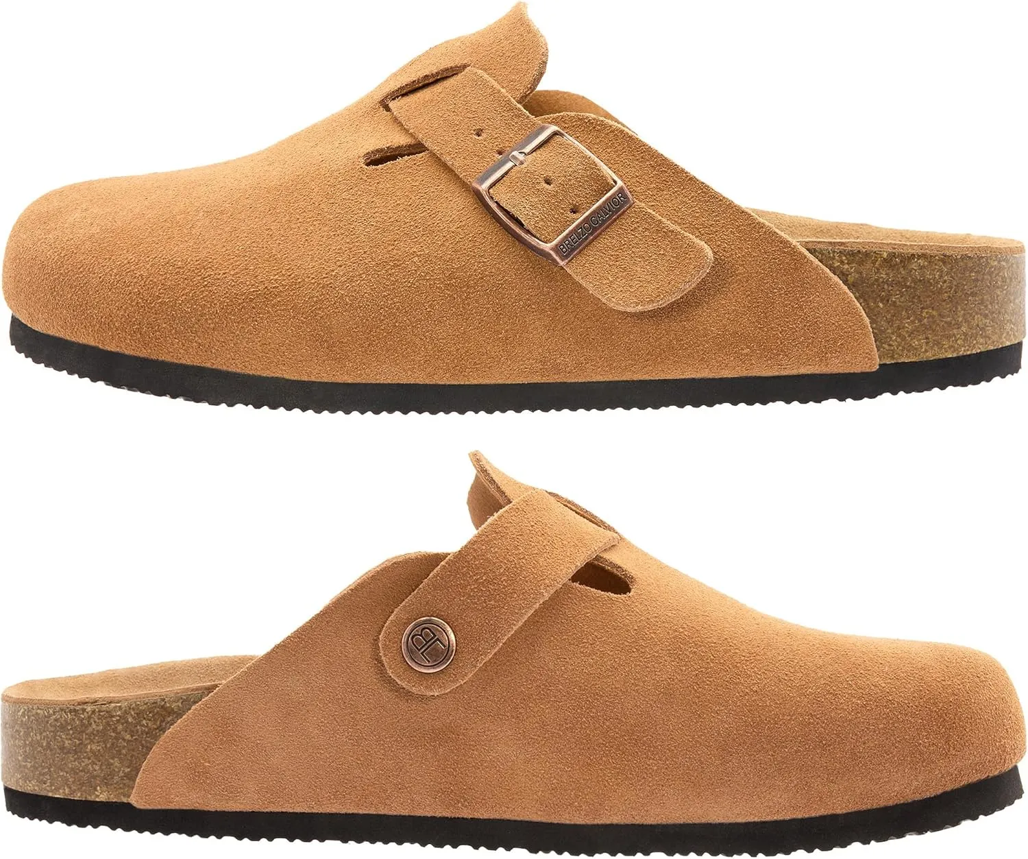 Women's Suede Clogs Men's Slip-On Mules Non-Slip Potato Shoes Arch Support Sandals with Adjustable Buckle for Indoor & Outdoor Use