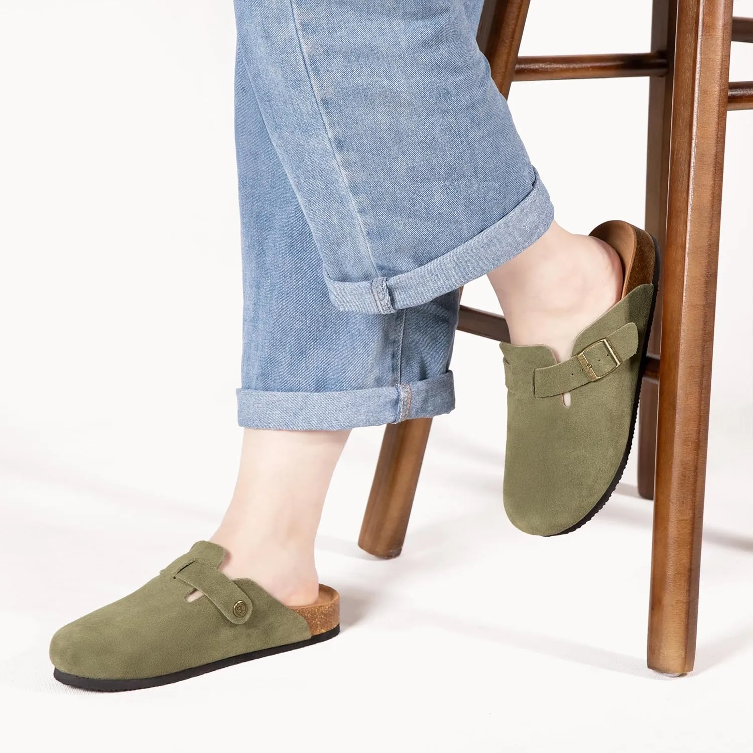 Women's Suede Clogs Men's Slip-On Mules Non-Slip Potato Shoes Arch Support Sandals with Adjustable Buckle for Indoor & Outdoor Use