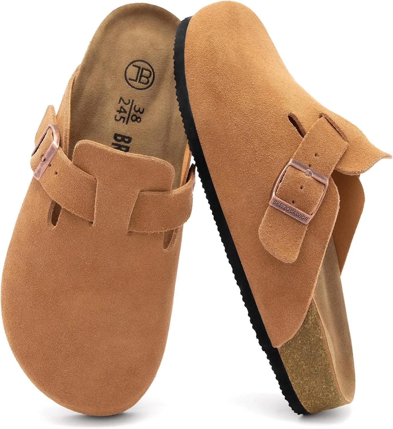 Women's Suede Clogs Men's Slip-On Mules Non-Slip Potato Shoes Arch Support Sandals with Adjustable Buckle for Indoor & Outdoor Use