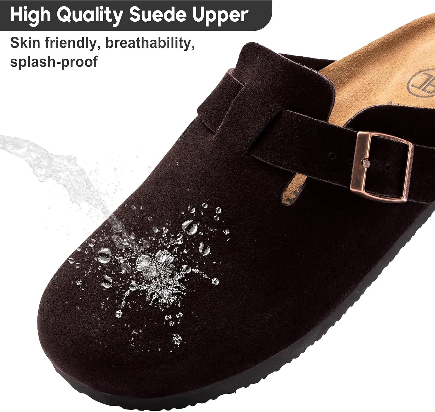 Women's Suede Clogs Men's Slip-On Mules Non-Slip Potato Shoes Arch Support Sandals with Adjustable Buckle for Indoor & Outdoor Use