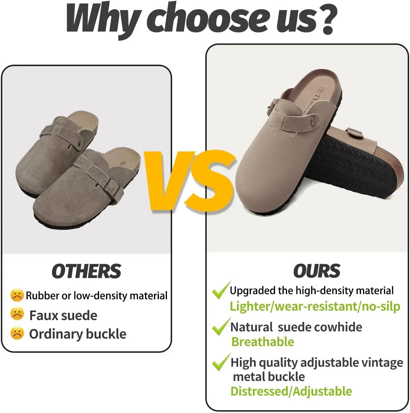 Women's Suede Clogs Soft Leather Mules Adjustable Buckle Cork Footbed Potato Shoes with Arch Support