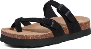 Women's Suede Platform Sandals Cork Footbed Adjustable Comfortable Support Summer Slides