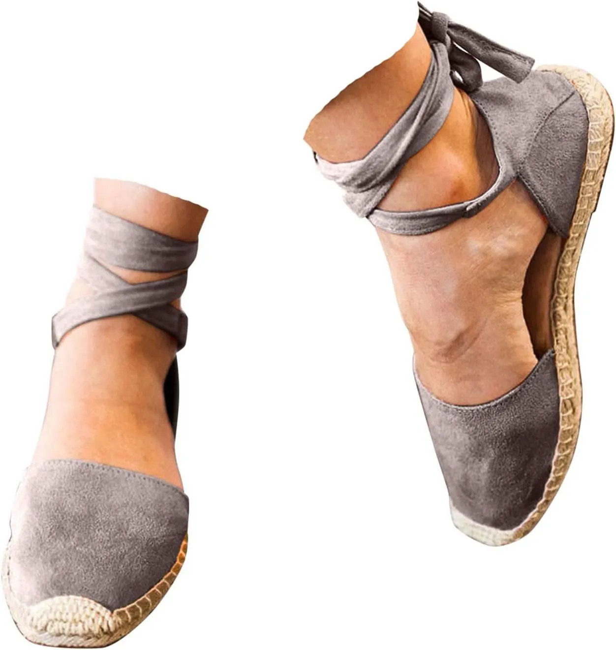 Womens Summer Espadrille Platform Flat Sandals Closed Toe Crisscross Elastic Ankle Buckle Strap Arch Support Shoes