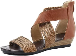 Women's Summer Sandals,Bohemian Retro Non-Slip Back Zipper Casual Beach Walking Soft Flats Platform Dressy Sandals