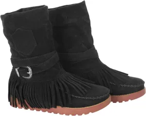Women's Tassel Booties Fashion Fringe Suede Moccasins Ankle Boots Retro Ethnic Wedge Wide Mid Calf Booties Winter Warm Riding Short Ankle Boots For Girls