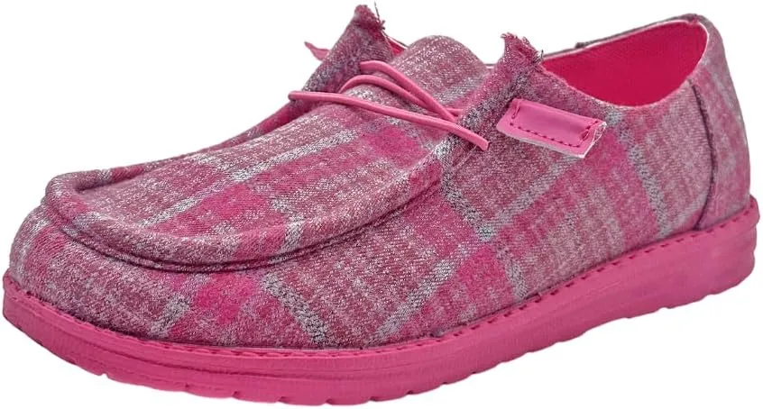 Women's Textured Pattern Lace-up Tied Canvas Flat Shoes, Round Toe Slip-on Casual Dressy Loafers, Lightweight Comfortable Easy-Walk Anti-Slip Sneakers, Grey or Rose-Red, All Season Fit, Size6-11