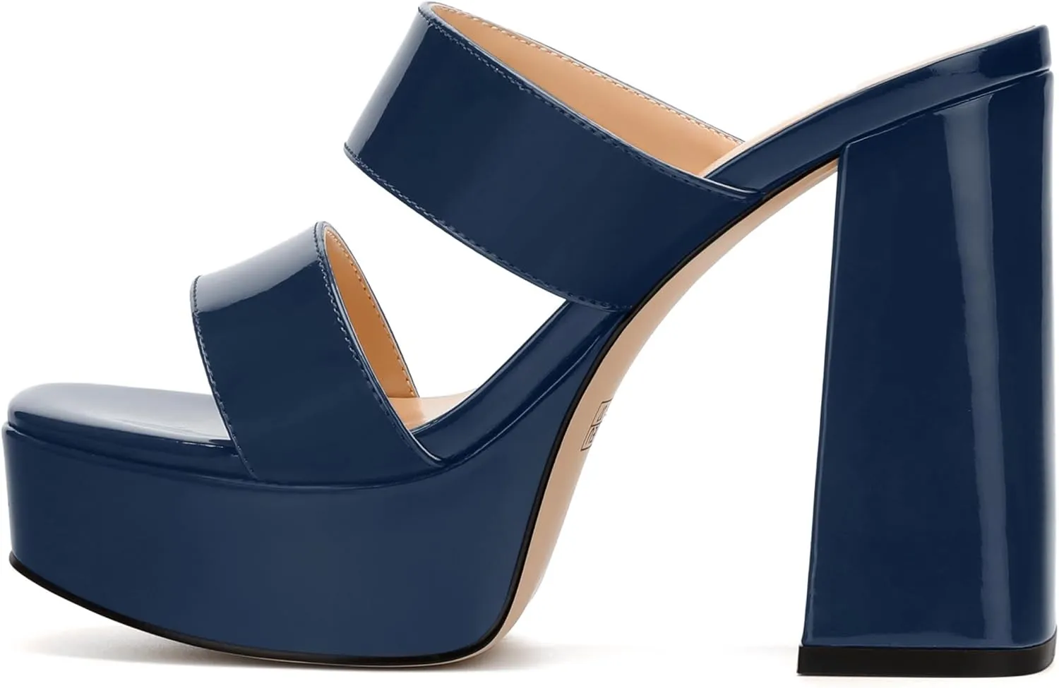 Women's Two Straps High Chunky Heels Sandals Slip on Open Square Toe Block Platform Heels Sandals for Women Holiday Party Wedding Dress Sandals Shoes