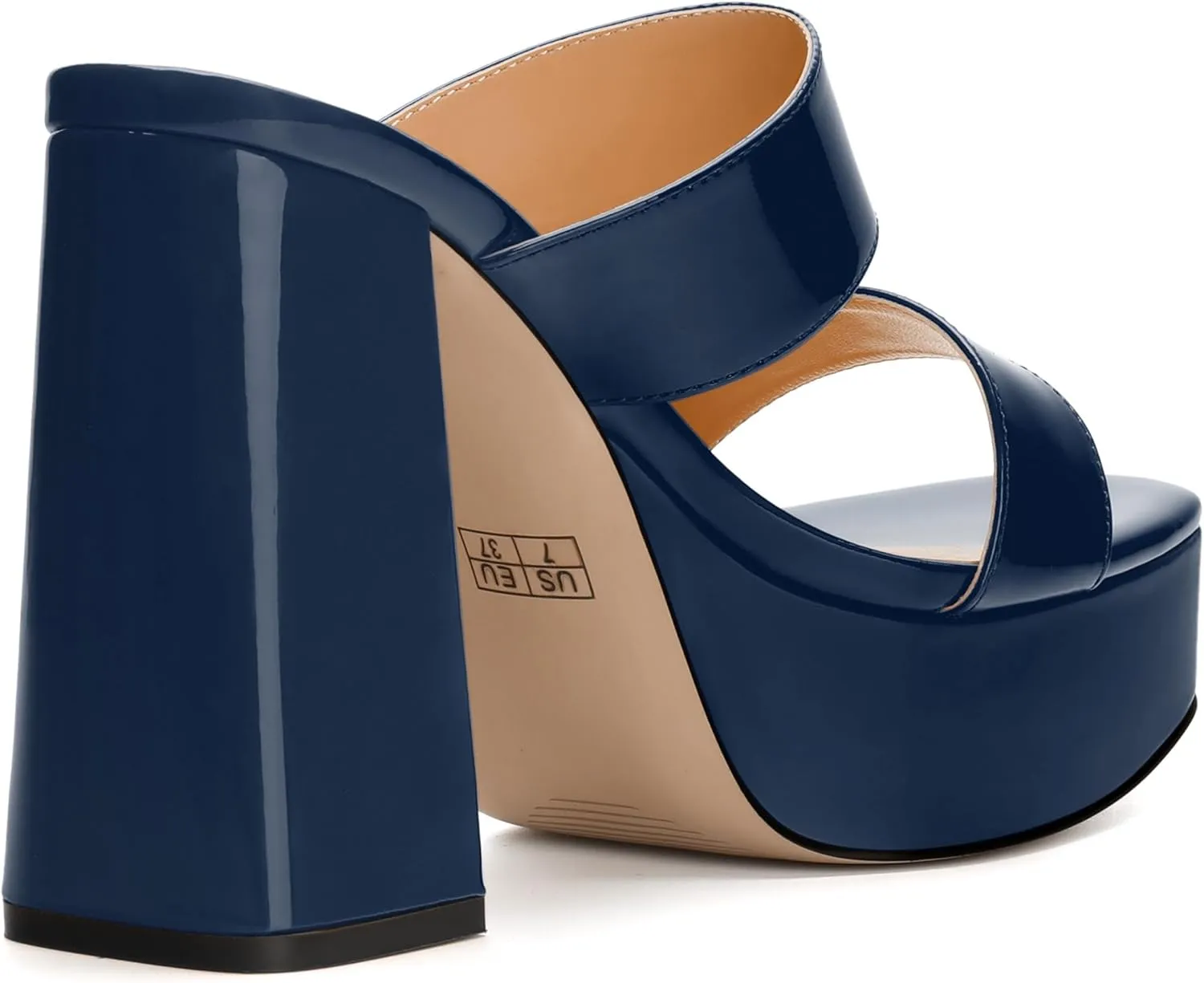 Women's Two Straps High Chunky Heels Sandals Slip on Open Square Toe Block Platform Heels Sandals for Women Holiday Party Wedding Dress Sandals Shoes