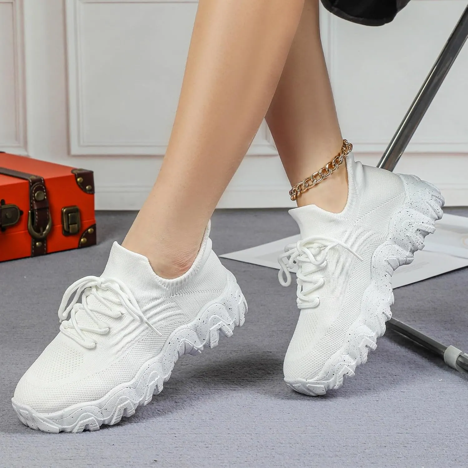 Womens Walking Shoes Mesh Slip On Lace Up Athletic Gym Workout Training Fashion Sneakers Lightweight Breathable Comfortable Tennis Running Shoes