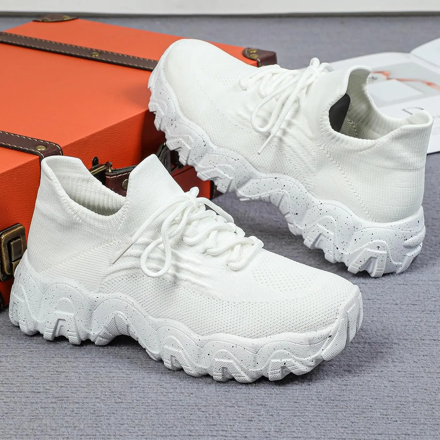 Womens Walking Shoes Mesh Slip On Lace Up Athletic Gym Workout Training Fashion Sneakers Lightweight Breathable Comfortable Tennis Running Shoes