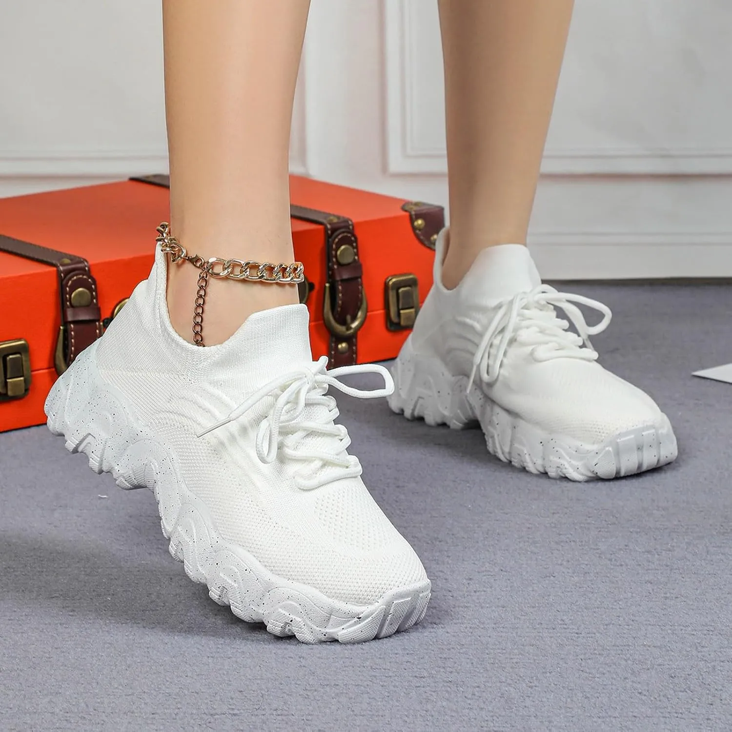 Womens Walking Shoes Mesh Slip On Lace Up Athletic Gym Workout Training Fashion Sneakers Lightweight Breathable Comfortable Tennis Running Shoes