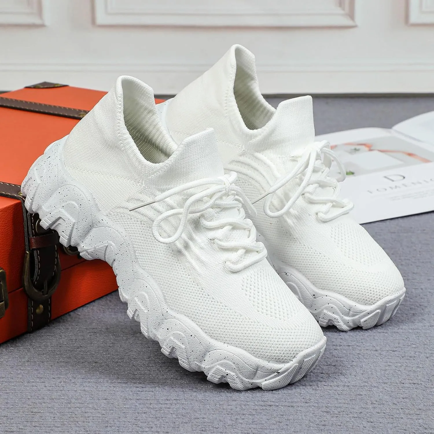 Womens Walking Shoes Mesh Slip On Lace Up Athletic Gym Workout Training Fashion Sneakers Lightweight Breathable Comfortable Tennis Running Shoes