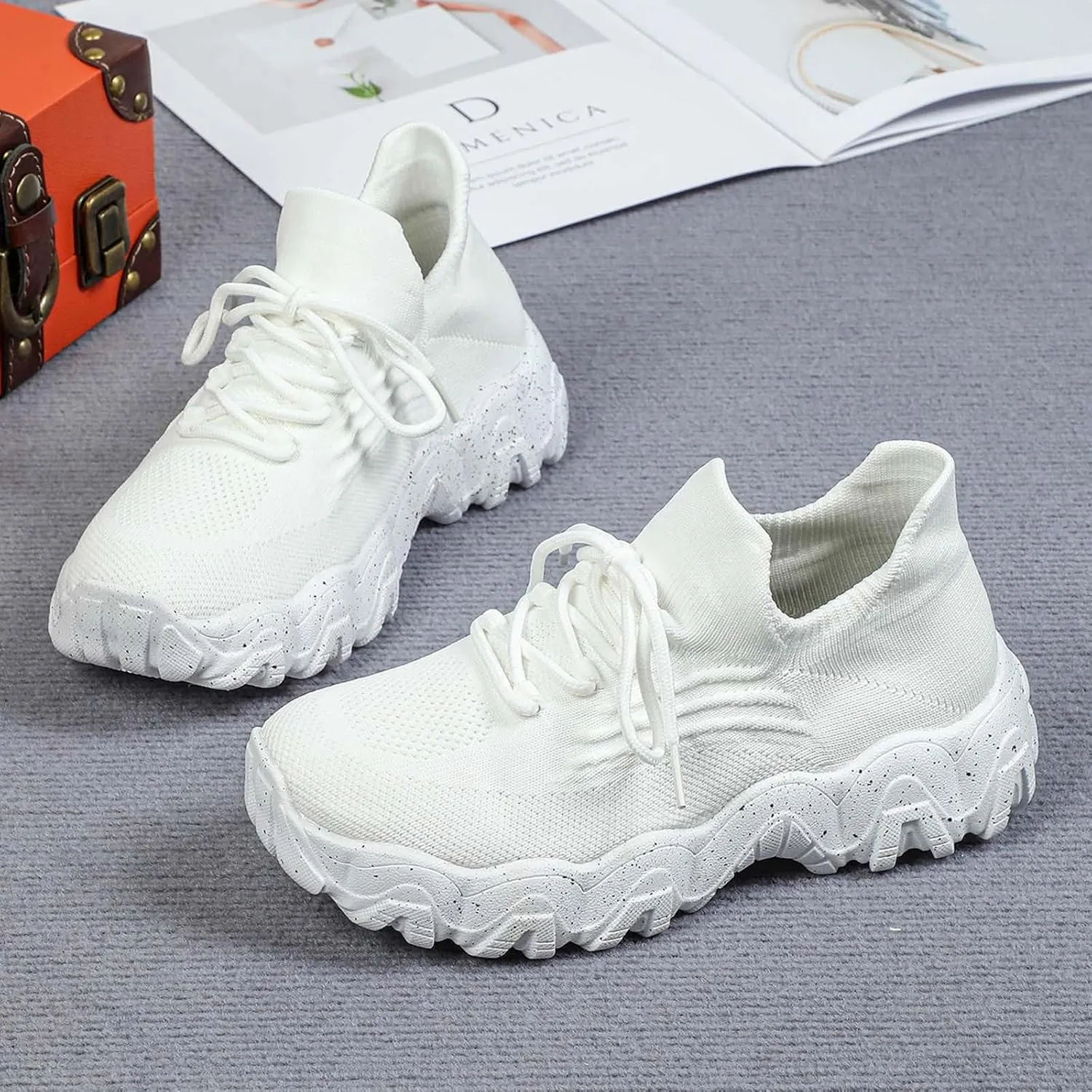 Womens Walking Shoes Mesh Slip On Lace Up Athletic Gym Workout Training Fashion Sneakers Lightweight Breathable Comfortable Tennis Running Shoes